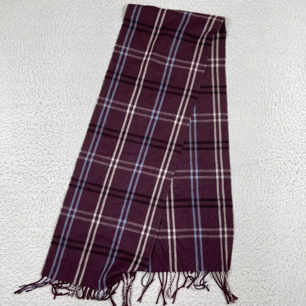 Cejon Scarf‎ Womens OS Burgundy Plaid Acrylic Italian Fringe Winter Accessory